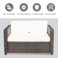 Outsunny 2 Seat Patio Loveseat Deluxe Wicker Sofa Chair Outdoor Rattan Furniture Couch All Weather with Cushion for Balcony, Deck, Garden and Poolside, Cream White(m-4)
