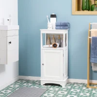 kleankin Modern Bathroom Floor Cabinet with Open Shelf, Freestanding Storage Organizer Unit with Single Door for Home Office, Living Room, White(m-8)
