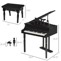 HOMCOM Modern Kids Piano, 30 Keys, Set of 2, Mini Toy for Child, Grand Piano with Music Stand and Bench, Ideal Gift, Black(m-3)