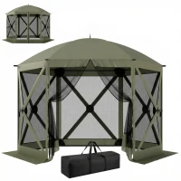 Outsunny 10 x 11 ft Pop Up Gazebo Screen Tent, Portable Instant Camping Canopy Screen House with Nettings, Carry Bag, Dark Green(m-11)