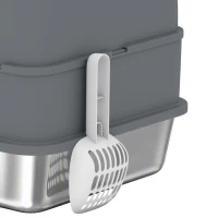 PawHut Stainless Steel Cat Litter Box with Lid, High Sided Enclosed Litter Box with Removable Lid, Tray, Scoop(m-11)