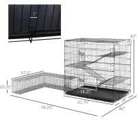 Pawhut Small Animal Cage Hutch Pet Play House with Platform, Ramp, Removable Tray, Wire Runway for Rabbits, Guinea Pigs, Ferret(m-3)