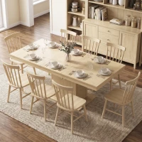 HOMCOM Folding Dining Table Extendable Kitchen Table Storage Cabinet Adjustable Shelf 6-8 People Natural(m-8)