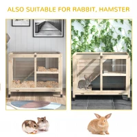 PawHut Rabbit Hutch with Wheels, Desk and Side Table Sized, Wooden Rabbit Cage, Natural(m-9)