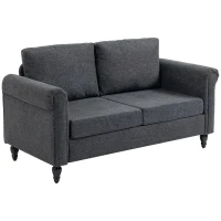 HOMCOM Vintage Loveseat, Upholstered Love Seat Furniture, Chenille-feel Fabric 2 Seater Sofa Couch with Rolled Arms, Gourd-Shaped Rubber Wood Legs for Living Room, Dark Grey(m-11)
