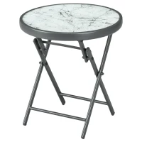 Outsunny 18" Outdoor Round Folding Table, Garden Side Table with Tempered Glass Top for Camping, Party, Weddings, White(m-2)