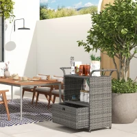 Outsunny Patio PE Wicker Garden Serving Cart with 2-Tier Shelf, Outdoor Wheeled Rattan Food Cart with Drawer, Handles, for Poolside, Garden, Mixed Grey(m-1)