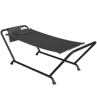 Outsunny Outdoor Hammock with Stand Heavy Duty Freestanding Nap Bed with Side Pocket Headrest for Yard Patio Pool, Dark Grey(m-9)