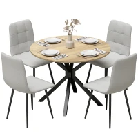 HOMCOM Dining Table Set Industrial Kitchen Table Chairs for 4 Round Table Steel Frame, Oak and Grey(m-13)
