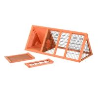 PawHut 47" Triangular Wooden Rabbit Hutch Bunny Guinea Pig House Small Animal Cage Backyard Garden Habitat(m-9)