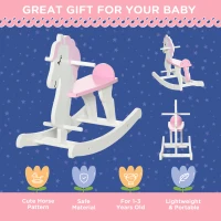 Qaba Little Wooden Rocking Horse Toy for Kids' Imaginative Play, Children's Small Baby Rocking Horse Ride-on Toy for Toddlers 1-3, Pink and White(m-4)