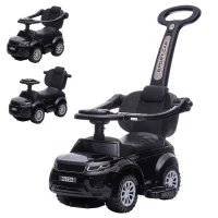 Aosom 3 In 1 Push Cars for Toddlers Kid Ride on Push Car Stroller Sliding Car with Horn Music, Black(m-1)