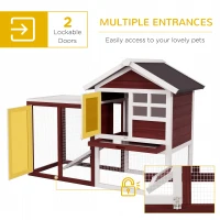 PawHut 48" Weatherproof Wooden Rabbit Hutch Bunny Cage Small Animal House with Slant Roof And Screened Outdoor Run, Brown(m-5)