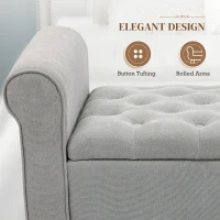 HOMCOM 50 Inches Storage Ottoman, Upholstered Bedroom Bench with Rolled Arms and Button Tufted Storage, Light Grey(m-6)
