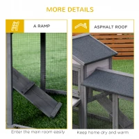 PawHut Wood Rabbit Hutch Backyard Bunny Cage Small Animal House Asphalt Roof w/ Ramp and Outdoor Run Dark Grey(m-7)