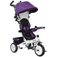 Qaba 6 in 1 Toddler Tricycle Stroller with Basket, Canopy, 5-point Safety Harness, for 12-60 Months, Purple(m-9)