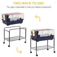 PawHut Small Animal Cage, 35.7" Rolling Guinea Pig Cage with Detachable Stand, Water Dispenser, Food Dish, Ramp, Wheels, for Rabbit, Bunny, Ferret, Chinchilla, Blue, Black, Yellow(m-4)