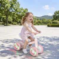 Qaba Baby Balance Bike for 12-24 Months Boys and Girls, Toddler Balance Bike with 4 Flashing Silent Wheels, Pink(m-8)