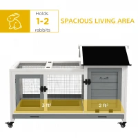 PawHut Rabbit Cage with Wheels, Ramp, Run, Tray for Indoor Outdoor, Suitable for Rabbit, Guinea Pig, Grey(m-4)