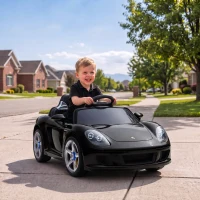 Qaba 12V Kids Ride On Car, Licensed Porsche Carrera GT with Remote, Rear Suspension, Smooth Start for Ages 3-6, Black(m-10)