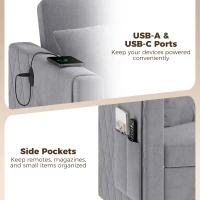 HOMCOM 52" Sofa Bed, Holland Velvet Loveseat Pull Out Sleeper Sofa with USB Ports, Adjustable Backrest, Side Pockets, Dark Grey(m-6)