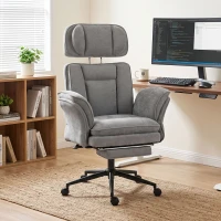 HOMCOM Criss Cross Office Chair with Flip Armrests, Adjustable Headrest, Swivel Tilt Reclining Desk Chair with Wheels, Gray(m-2)