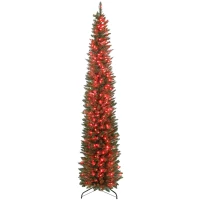 HOMCOM 7.5ft Christmas Tree with Colourful DIY Synchronized LEDs, Hinged Pencil Xmas Tree with Remote, Daily Timer, Green(m-2)