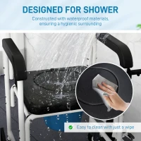 HOMCOM Rolling Shower Chair, Bedside Commode Chair with Wheels, Backrest, Arms, Flip Footrests for Seniors, Disabled, Black(m-5)