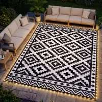 Outsunny Outdoor Rug Carpet Reversible Plastic Straw Rug with LED Lights 12' x 9'(m-1)