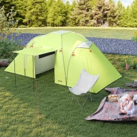 Outsunny 4-6 Person Camping Tent, 2000mm Waterproof Tunnel Tent with 2 Bedrooms, Living Area, Vestibule, Lamp Hook and 4 Doors(m-8)