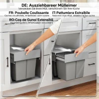 HOMCOM Pull Out Bin, Under Sink Garbage Can with 2 Removable Compartments (4 gallon Each) for Kitchen Waste, Light Grey(m-4)