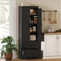 HOMCOM Tall Pantry Cabinet, 67" Kitchen Storage Cabinet with Adjustable Shelves and 2 Drawers for Kitchen, Dining Room, Black(m-1)