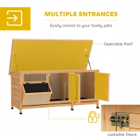 PawHut Wooden Rabbit Hutch Bunny Cage Guinea Pig House Outdoor with Sliding Out Tray, Openable Roof, Feeding Trough, Yellow(m-5)
