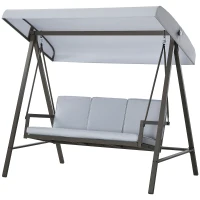Outsunny 3 Seater Patio Swing Chair, Porch Swing with Adjustable Canopy and Removable Cushions, Outdoor Swing Seat, Light Grey(m-2)