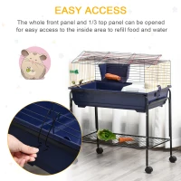 PawHut Small Animal Cage, 35.7" Rolling Guinea Pig Cage with Detachable Stand, Water Dispenser, Food Dish, Ramp, Wheels, for Rabbit, Bunny, Ferret, Chinchilla, Blue, Black, Yellow(m-6)