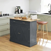 HOMCOM Kitchen Island with Drop Leaf, Rolling Kitchen Cart with 2 Drawers, Adjustable Shelves and Wood Countertop, Dark Grey(m-1)