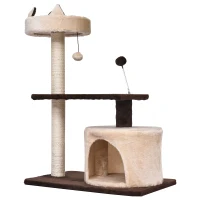PawHut 81cm/32" Multi-level Cat Tree Scratcher Kitty Activity Center,Condo, Perch, Jumping Platforms,Toys Brown and Beige(m-11)