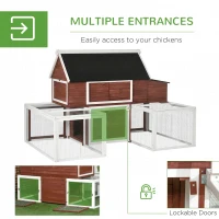PawHut Wooden Chicken Coop, Outdoor Chicken Cage Poultry Hen House with Nesting Box, Double Runs, Asphalt Roof, Ramp(m-7)