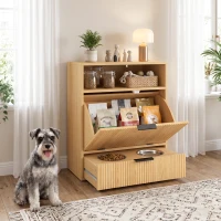 PawHut Dog Feeding Station with Storage, Hidden Pet Feeding Station with 2 Elevated Bowls, Tilt Out Storage Cabinet(m-2)