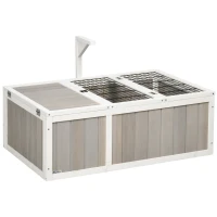 PawHut Wooden Tortoise Habitat with Openable Top, Run Cage, Two Rooms, Grey(m-9)