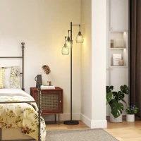 HOMCOM Industrial Floor Lamp with 3 Hanging Wire Lampshades, Dimmable Standing Lamp for Living Room, Bedroom, Dining Room, Study, Black(m-1)