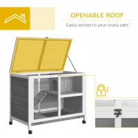PawHut Indoor Rabbit Hutch with Wheels, Bunny Cage Guinea Pig House W/ Top Access, Ramp, Pull Out Tray, Grey(m-5)
