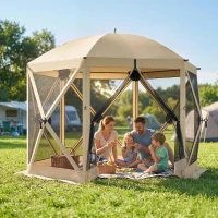Outsunny 10 x 11 ft Pop Up Gazebo Screen Tent, Portable Instant Camping Canopy Screen House with Nettings, Carry Bag, Beige(m-10)