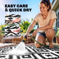 Outsunny Outdoor Rug Carpet Reversible Plastic Straw Rug with LED Lights Black and White 12' x 9' for Patio(m-6)