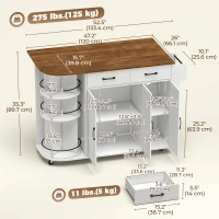 HOMCOM 53" Kitchen Island with Power Outlet and Drop Leaf, Kitchen Cart on Wheels with 360° Rotating Rack, White(m-3)