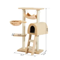 PawHut 39" Deluxe Cat Tree Tower Scratching Post Kitten Condo Activity Center Deep Cream(m-5)