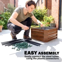 Outsunny Galvanized Planter Box, 24" x 24" x 73.5" Raised Garden Bed with Tomato Cage for Climbing Vines, Brown(m-7)