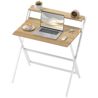 HOMCOM Folding Computer Desk, 32" Foldable Desk with Monitor Shelf for Small Space, Home Office, Easy Assembly, Natural Wood(m-2)