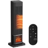HOMCOM Space Heater with Realistic Flame Effect, 1500W Ceramic Electric Heater with Adjustable Thermostat, Oscillation, Timer(m-13)