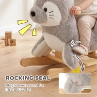 Qaba Baby Rocking Horse, Plush Seal Ride-On Toy for Toddlers 12-36 Months, Kids Animal Rocker with Sounds, Grey(m-4)